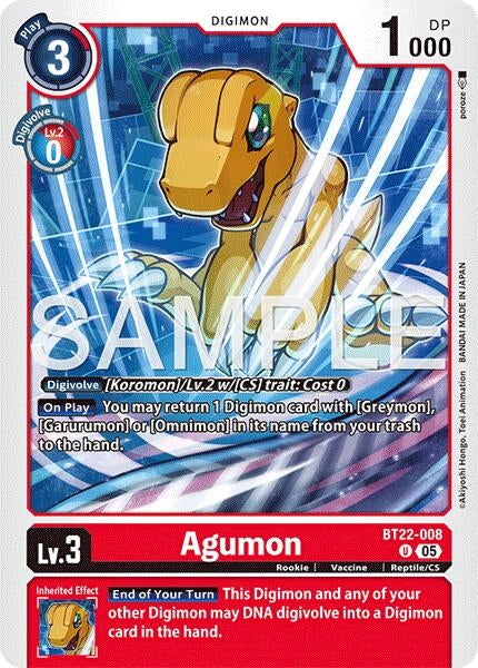 Image for Agumon (BT22-008 U) (Cyber Eden) - Digimon Card Game