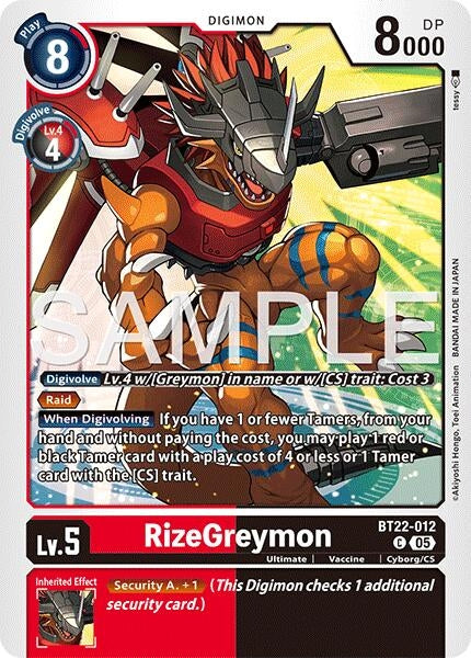 Image for RizeGreymon (BT22-012 C) (Cyber Eden) - Digimon Card Game
