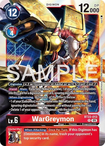 Image for WarGreymon (BT22-013 R) (Cyber Eden) - Digimon Card Game