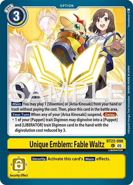Image for Unique Emblem: Fable Waltz (BT22-098 U) (Cyber Eden) - Digimon Card Game